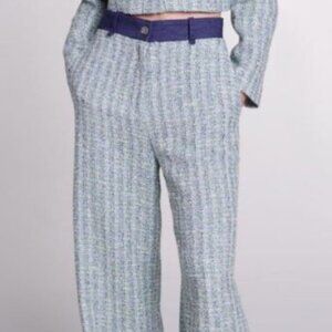 Maje - Blue Tweed Wide-leg Trousers - Size 42, XL